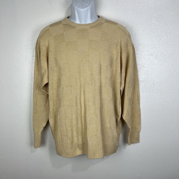 Clan Douglas Sweater Men Large Linen Silk Blend Yellow Check Scotland Pullover - Picture 15 of 15